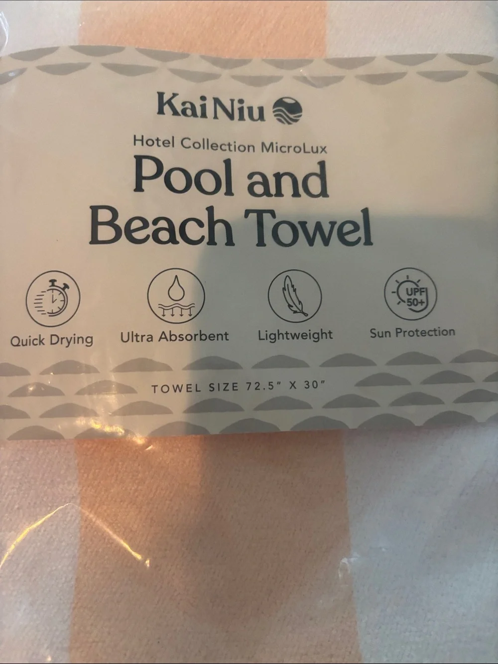 4 Pool and Beach Towel – White & Peach Stripe grey print  2 eaxh color